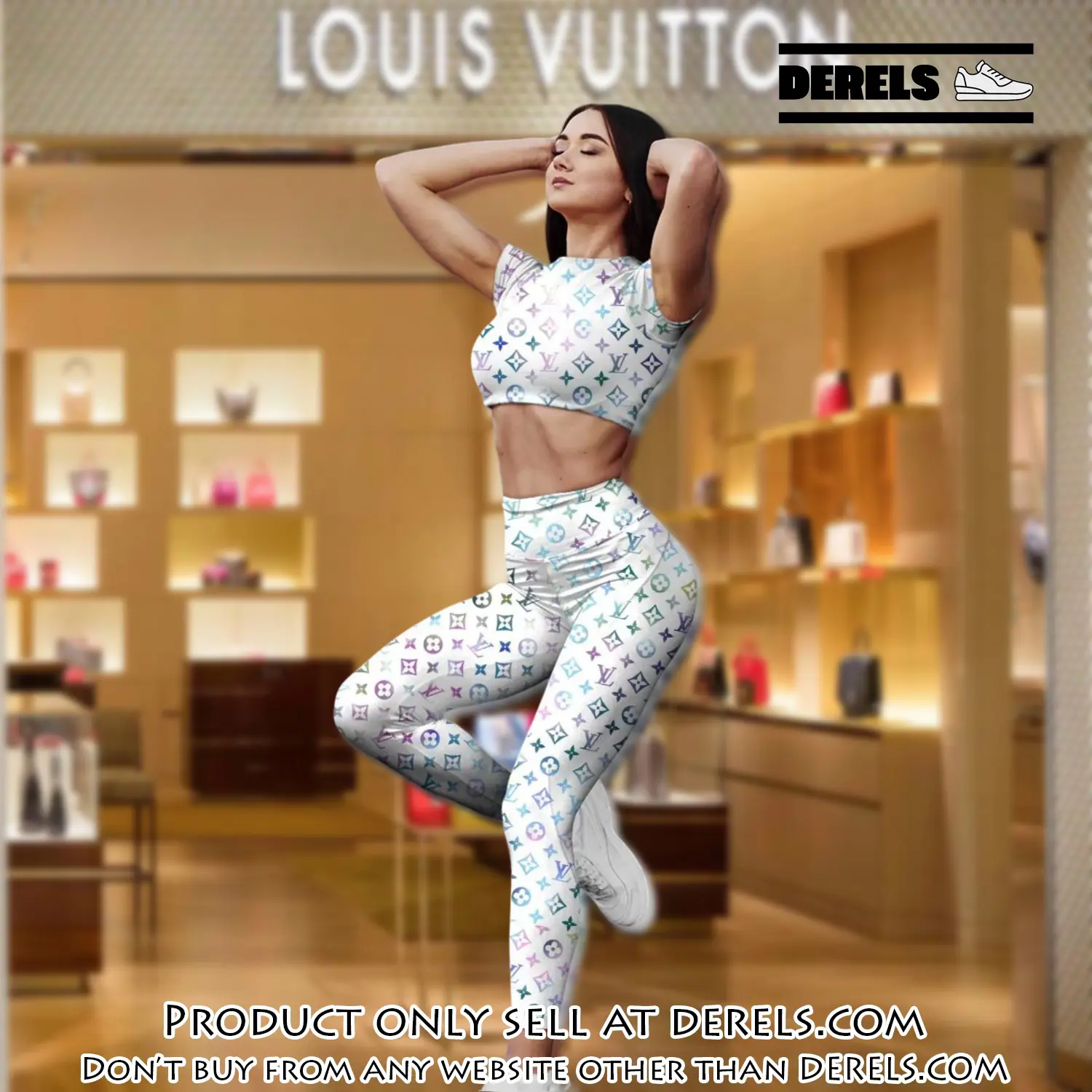 White louis vuitton sportwear combo luxury crop top tshirt and legging for women ctl1005 dr2821441